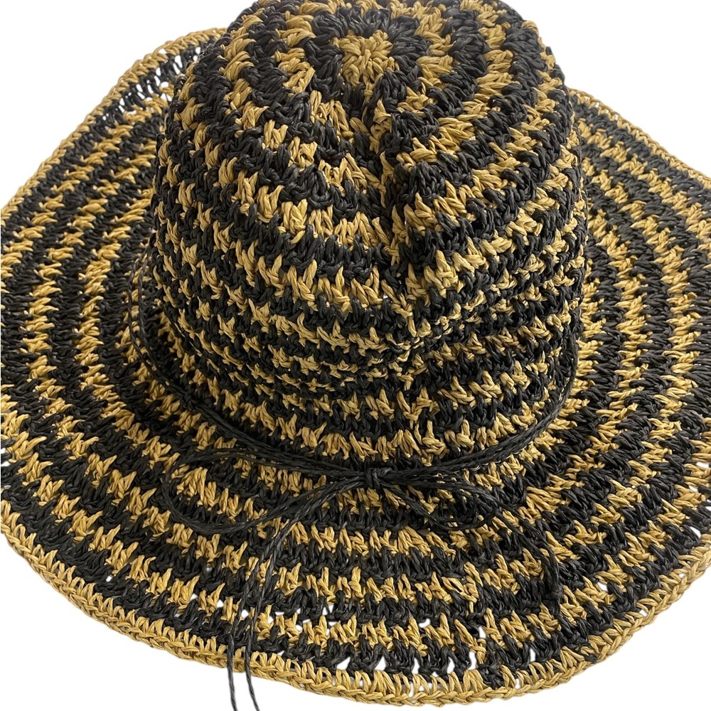 Nine West floppy,Chic,Sun,round,Black and Gold Striped Hat,NWT - Picture 7 of 9